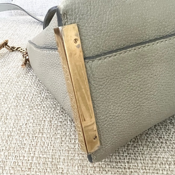 2F Chloe Clare medium Top Handle Chain Crossbody Satchel green gray leather - Picture 4 of 16